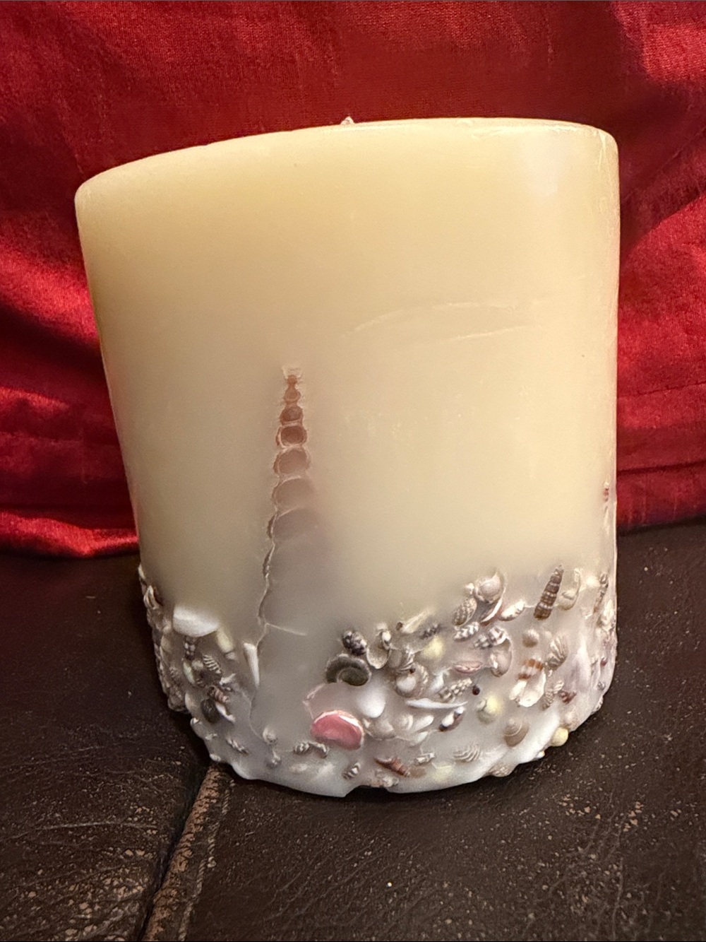 Cream Seashell Pillar Candle - Decorative Home Accent